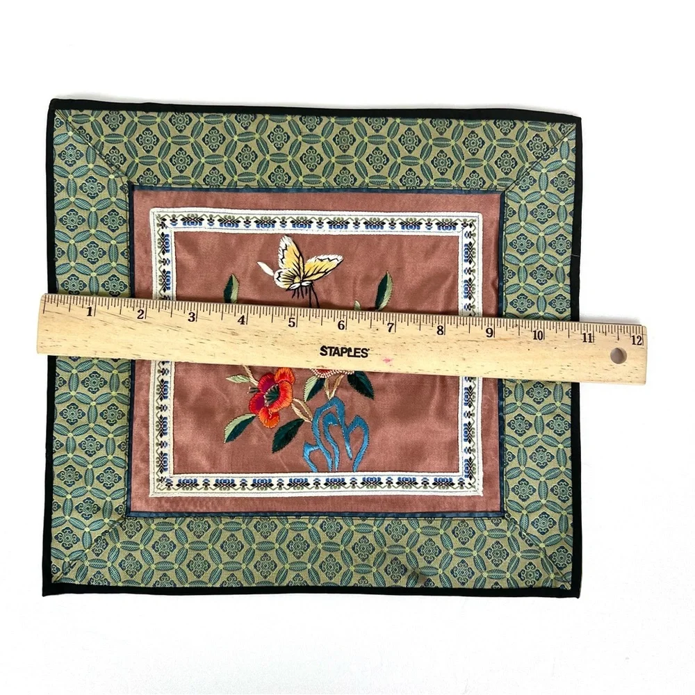 Vintage Chinese Silk Embroidered Floral Butterfly Panel